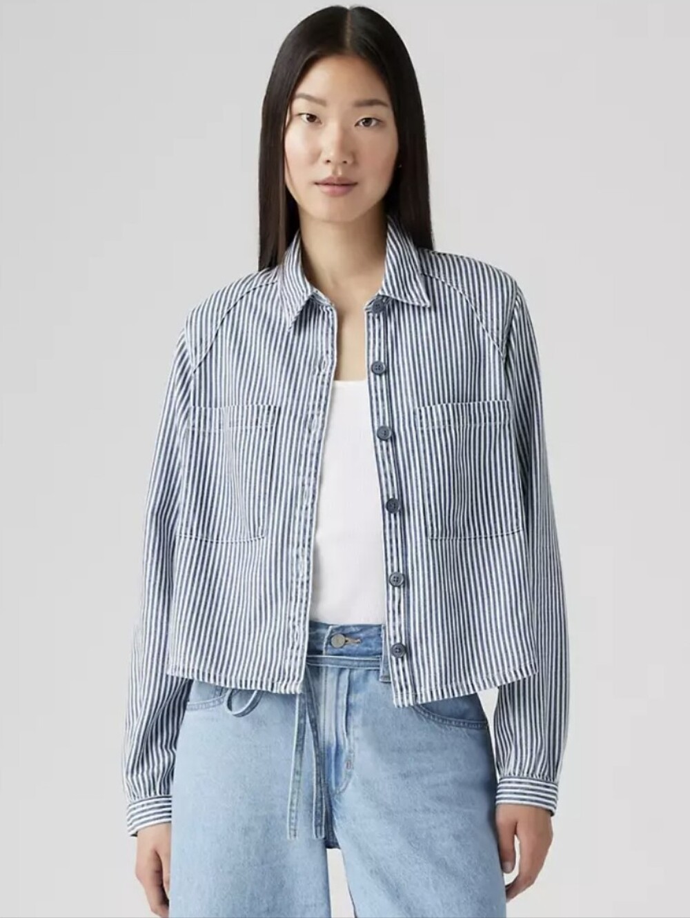 Levi's Tyla Shirt Button Down Blue Striped Chambray Boxy Cotton Lyocell NWT Sz S